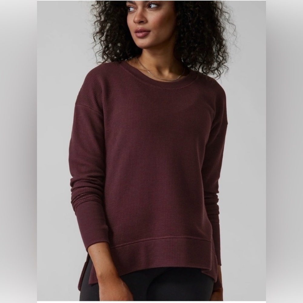 Athleta Coaster Luxe Waffle Sweatshirt Maroon EUC size XXS